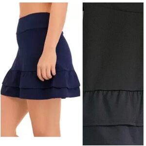 CROWN & IVY Chic Ruffle-Trimmed Sport, Pickleball, Tennis Skort (Black) XS